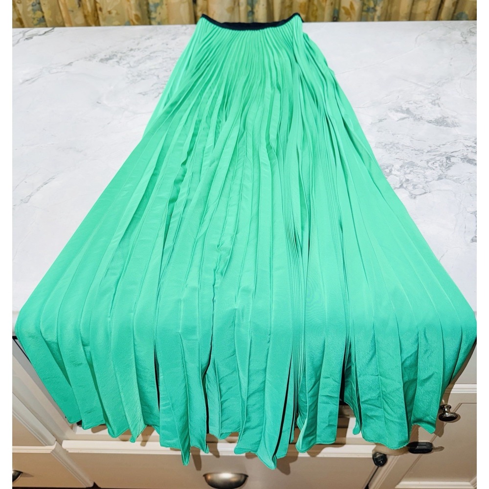 ALDXIE Strapless Pleated Maxi Dress Womens Green Black Color Block Long Dress